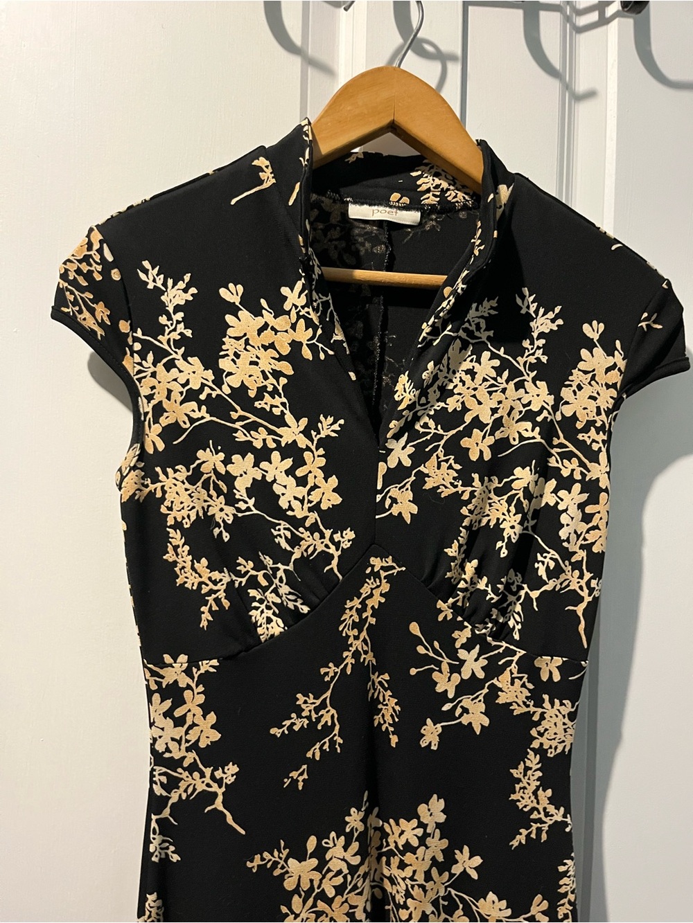 Black & Beige Floral Midi Dress by